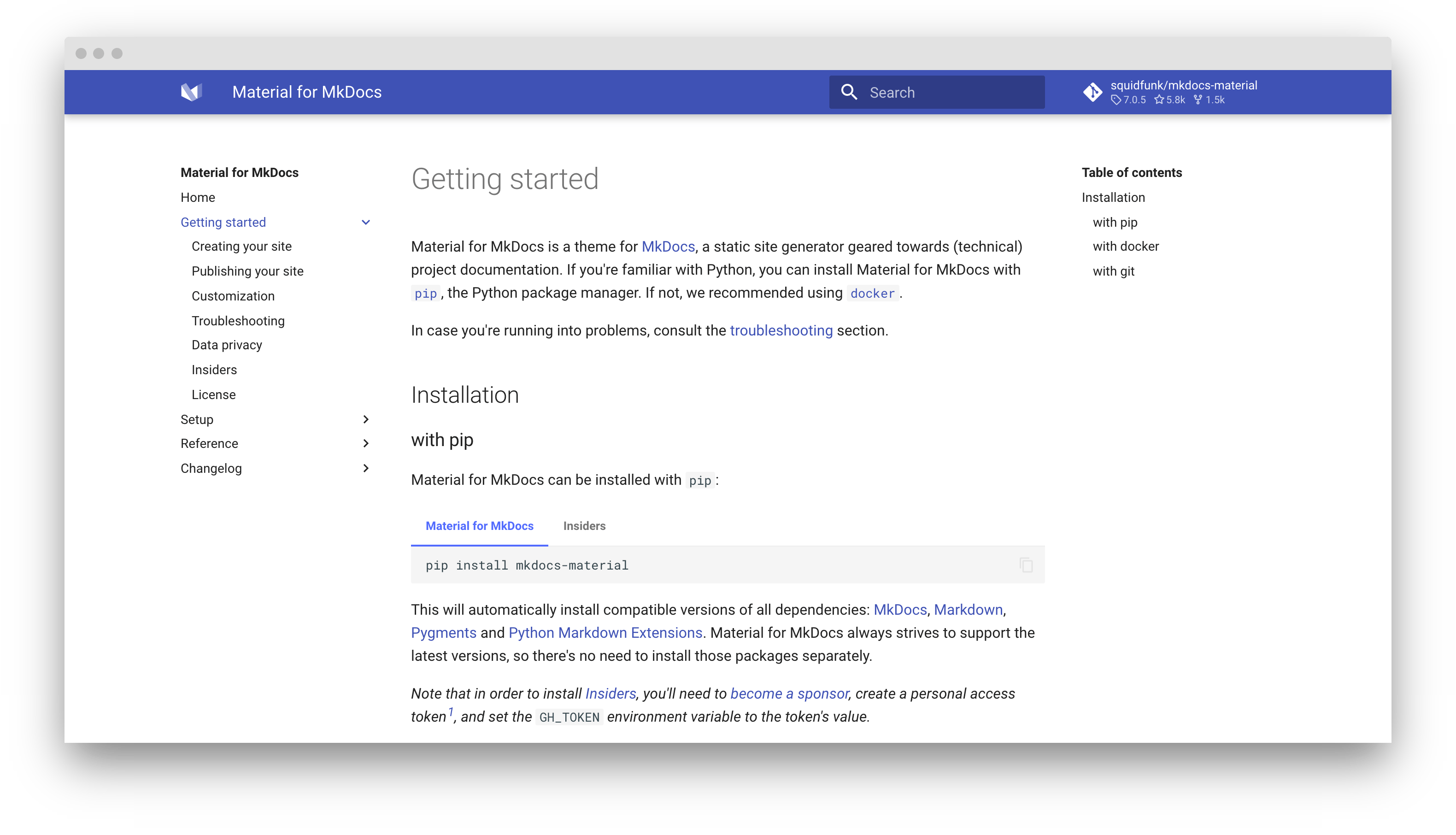 Section index pages enabled