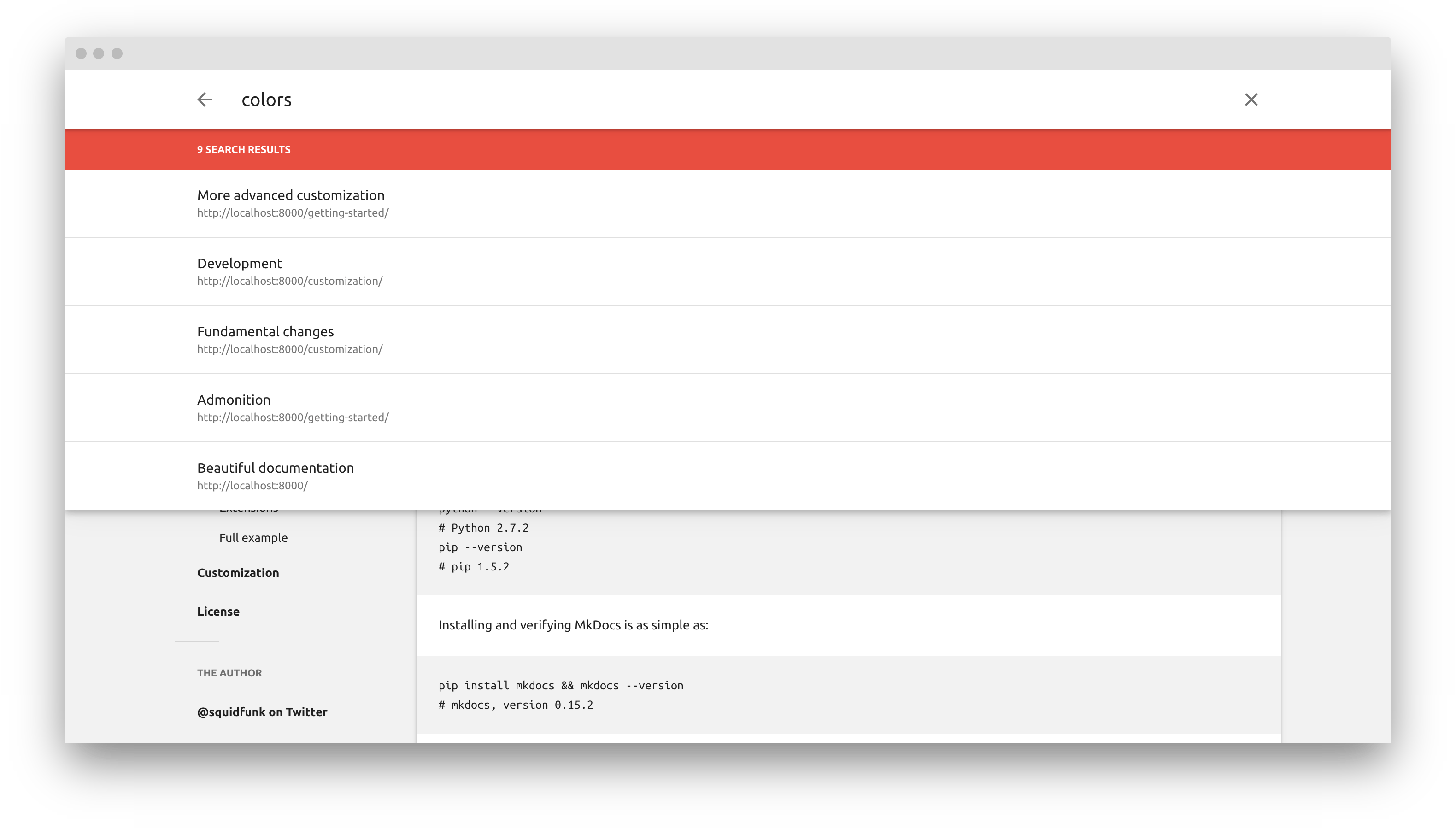 Material for MkDocs 0.1.0 Search